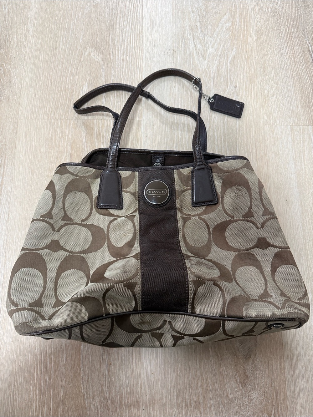 Coach Brown Y2K Signature Canvas Tote with Dark Brown Trim